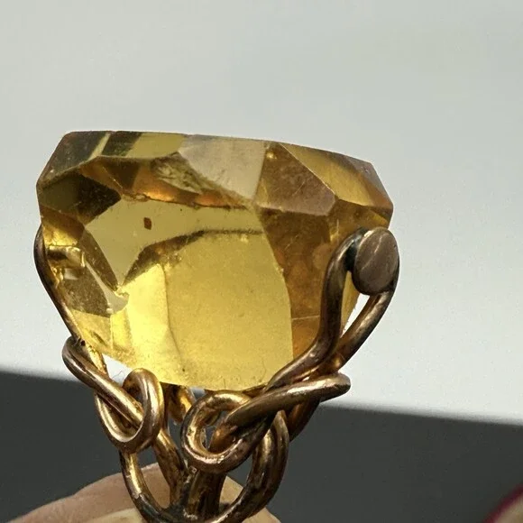 Antique Gold Fill Citrine Glass Fob Charm Pendant - Picture 9 of 15